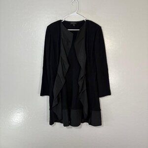 St John Jacket Womens Size 10 Black Open Front Ruffle Trim Long Sleeve Made USA
